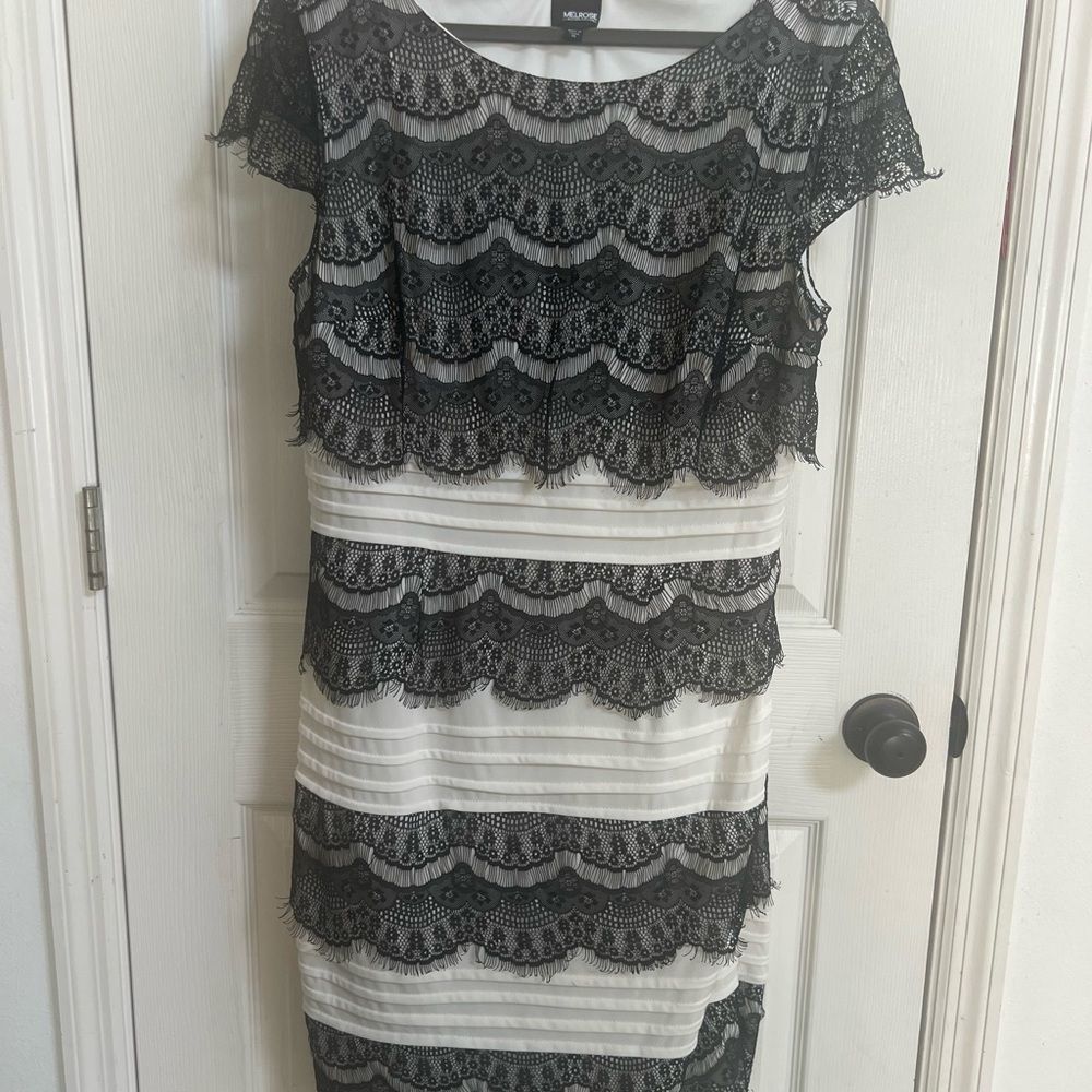 Melrose Elegant Black and White Lace Dress, Fitted Lace dress, Cocktail Dress